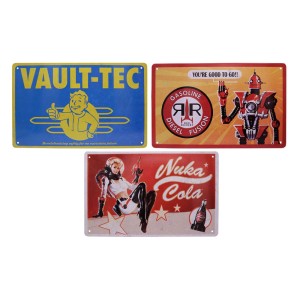 Zestaw 3 znaków tinowych Fallout Vault-Tec Red Rocket Nuka Cola